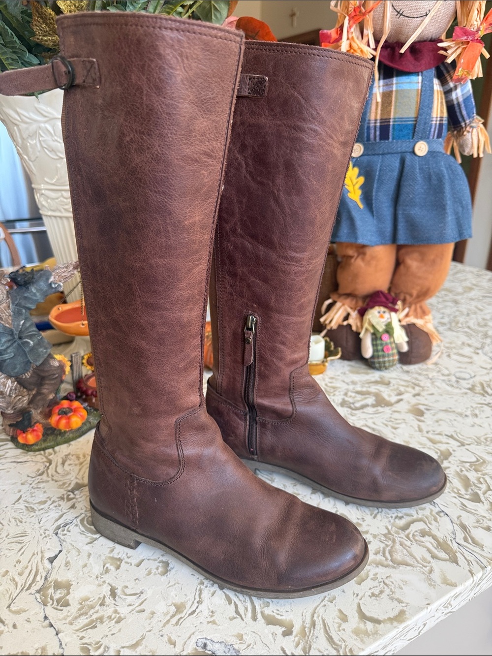Clarks Brown Leather Over-the-Knee Zip Boots